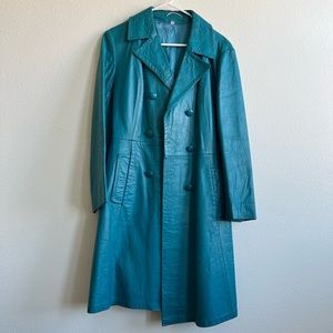 Vintage Teal Double-Breasted Trench Coat
